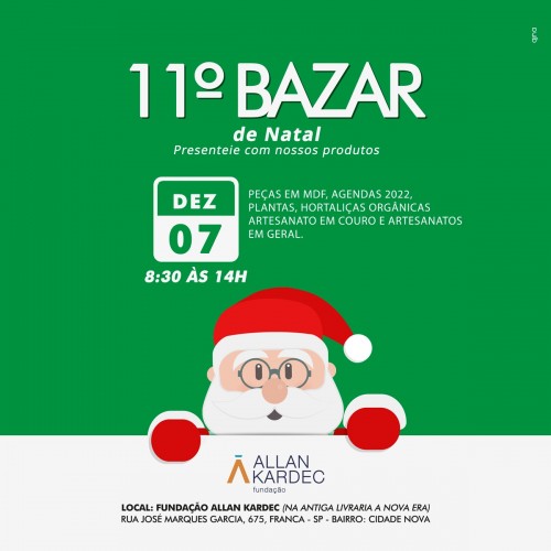 Bazar de Natal do Allan Kardec acontece no dia 7 com venda de artesanatos, plantas e hortali&ccedil;as org&acirc;nicas